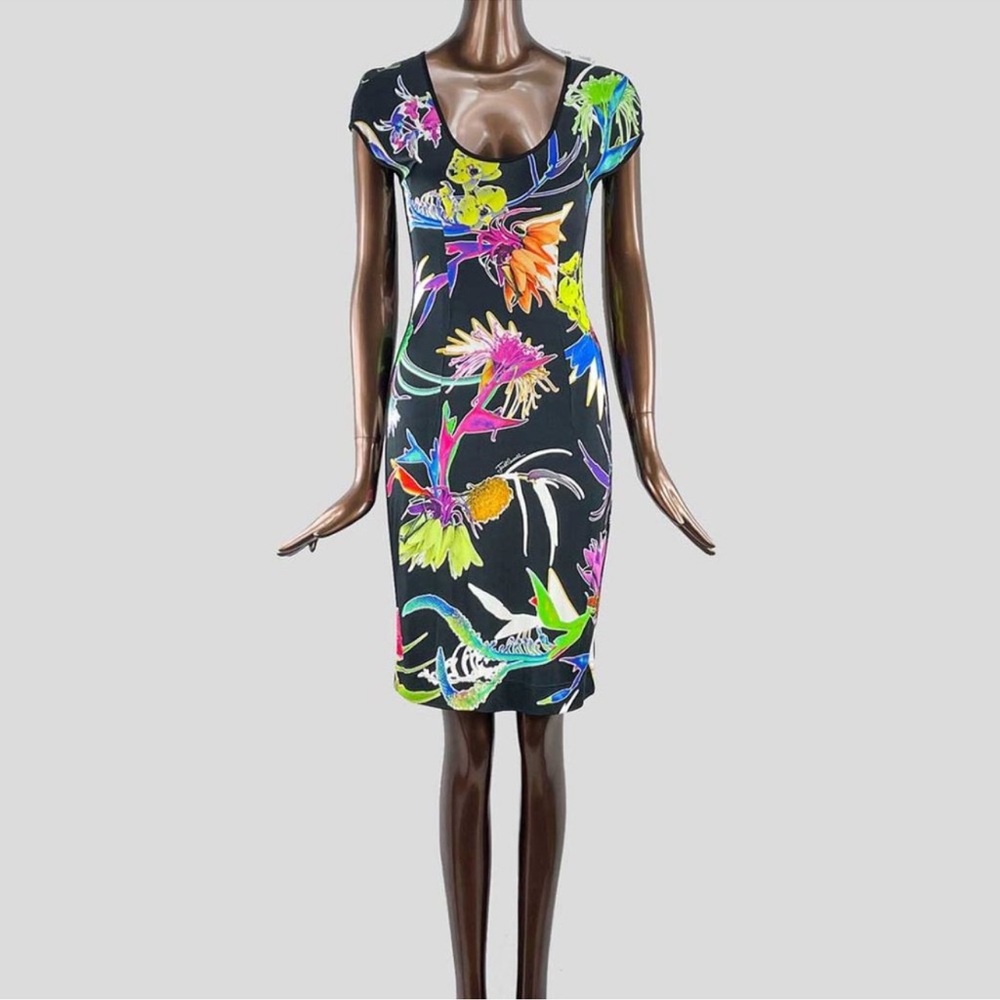 Just Cavalli Black Dress with Vibrant Floral Design